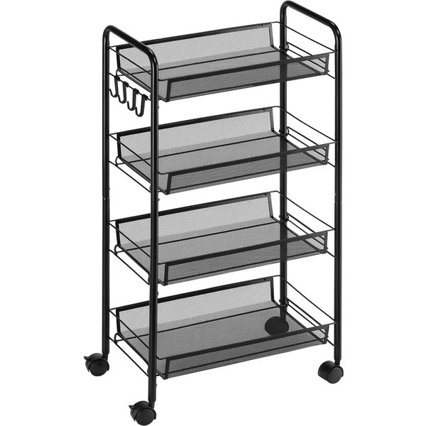 Homcom Chariot à 4 Niveaux Chariot De Cuisine Avec Paniers Desserte à Roulettes Chariot De Rangement Roulante 45 X 26,5 X 84 Cm Noir-image