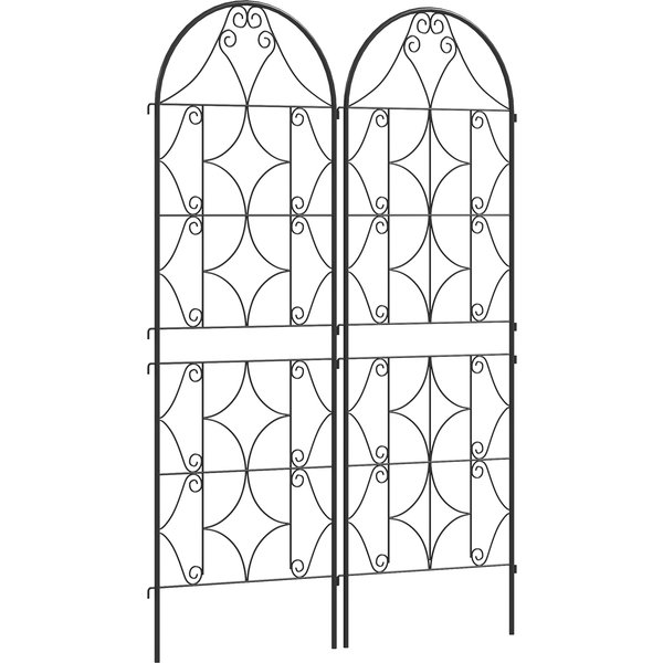 Outsunny Support Pour Plantes Grimpantes Avec Motif Lot De 2 Treillis De Jardin Pour Vigne Fleurs LéGumes MéTal 50 X 150 Cm Noir-image