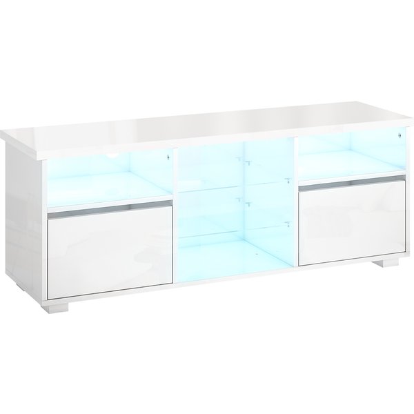 Homcom Meuble Tv 120 Cm, Meuble TéLé Pour TéLéViseur Jusqu'à 55 Pouces éClairage Led Et TéLéCommande éTagèRes En Verre Blanc-image