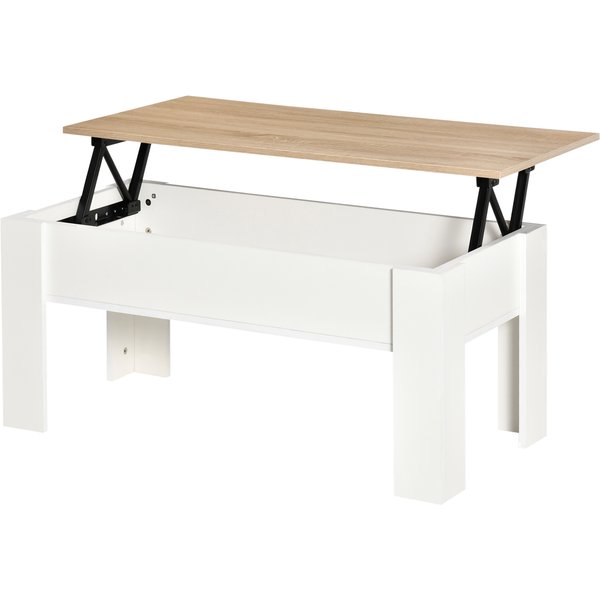 HOMCOM Höhenverstellbarer Couchtisch, Wohnzimmertisch mit verborgenem Stauraum, moderner Stil, für Wohnzimmer, Büro, 100 x 50 x 45 cm, weiß Aosom