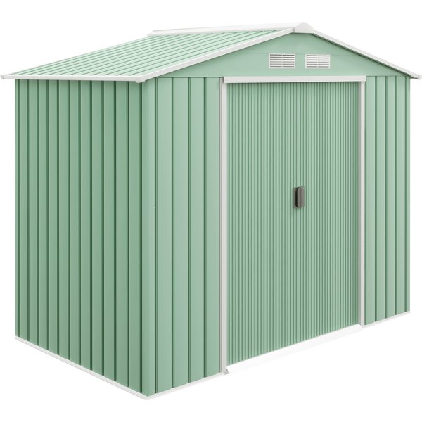 Outsunny Abri & Cabane De Jardin En MéTal TôLe D'acier 2.5 M² - Remise Pour Outils Avec Fondation, Porte Verrouillable, Vert Aosom France-image