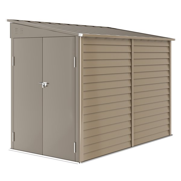 Outsunny 5 x 9ft Galvanised Metal Garden Shed with Foundation Kit, Outdoor Lean-to Shed, Tool Storage House with Lockable Doors, Gloves and 2 Air Vents for Patio, Garden, Brown