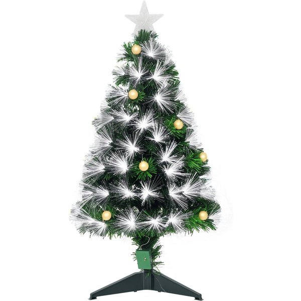 Homcom Sapin De NoëL Sapin Artificiel 90 Cm Arbre De NoëL Lumineux LED 90 Branches Fibre Optique DéCoration Exquise Vert Aosom France-image