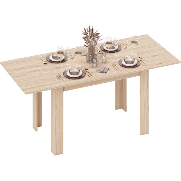 HOMCOM Erweiterbarer Esstisch, rechteckiger Küchentisch, für 8 bis 6 Personen, für kleine Räume, modernes Design, 140-180 x 80 cm, Naturholzoptik Aosom
