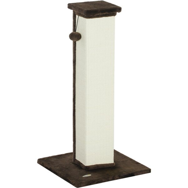 Pawhut Griffoir Pour Chat Poteau Griffoir Chat En Sisal Et Peluche, Boule Suspendue Base Stable 41 X 41 X 81 Cm Marron Et CrèMe-image