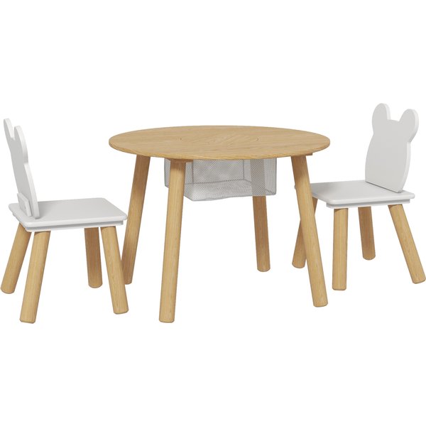 AIYAPLAY 3 Pieces Kids Activity Table Set with Centre Mesh Bag, Bear Shaped Backrest, for Arts, Reading, Dining Aosom UK