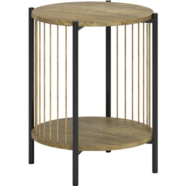 Homcom Table D'appoint Ronde à 2 Niveaux Avec ÉTagèRe Et Structure En Acier Pour Salon Chambre 43,5X43,5X51 Cm Bois Naturel-image