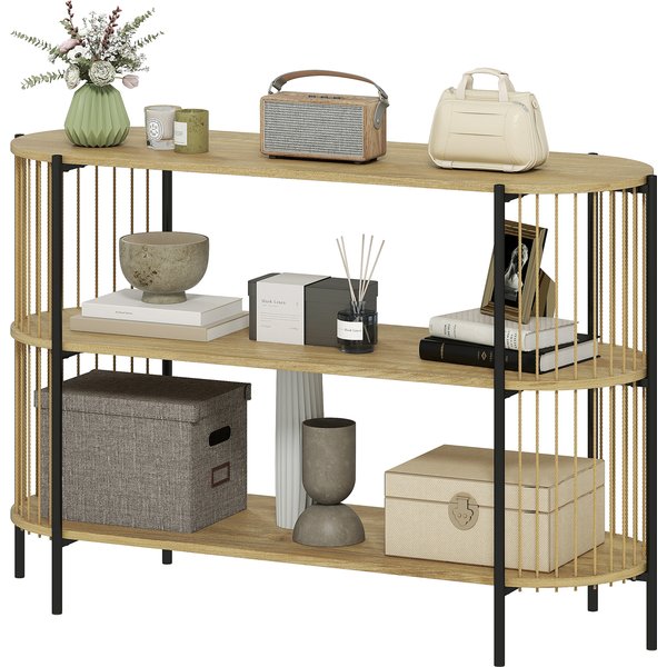 HOMCOM Konsolentisch mit handgeflochtener Papierkordel Eingangskonsole mit Stahlgestell Bohemian Stil für Eingang Wohnzimmer 124x43,5x80 cm Natur Aosom