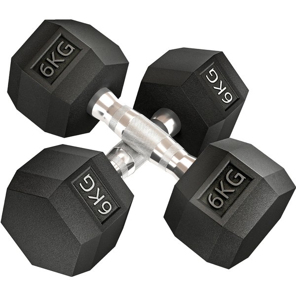 HOMCOM 6KG Dumbbells, Hex Dumbbells, Sports Hex Weights Sets Home Gym Fitness Hexagonal Dumbbells Kit Weight Lifting Exercise (2 x 6kg)|Aosom Ireland