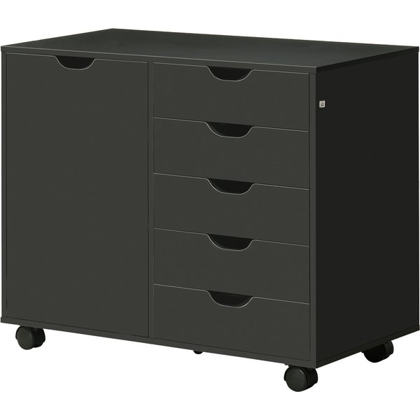 HOMCOM Bürowagen mit 5 Schubladen und 1 Tür, verstellbares Regal, Büroaufbewahrungsmöbel, Rollcontainer, Aufbewahrung für Dokumente und Büromaterial, 78 x 40 x 66,5 cm, Schwarz Aosom