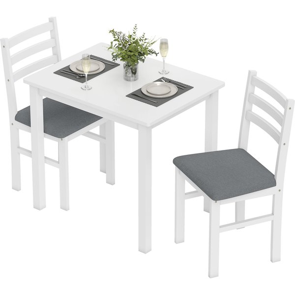 Homcom Ensemble De Table à Manger 3 PièCes Avec 2 Chaises, Table De Cuisine Pour Espaces Compacts, Chaises RembourréEs, Gain De Place, Mdf, Blanc-image
