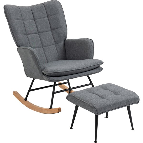 Homcom Fauteuil à Bascule Avec Repose-Pieds, Rocking Chair, Assise Large, Dossier Haut, Coussin Inclus, 64 X 89 X 90 Cm, Gris-image