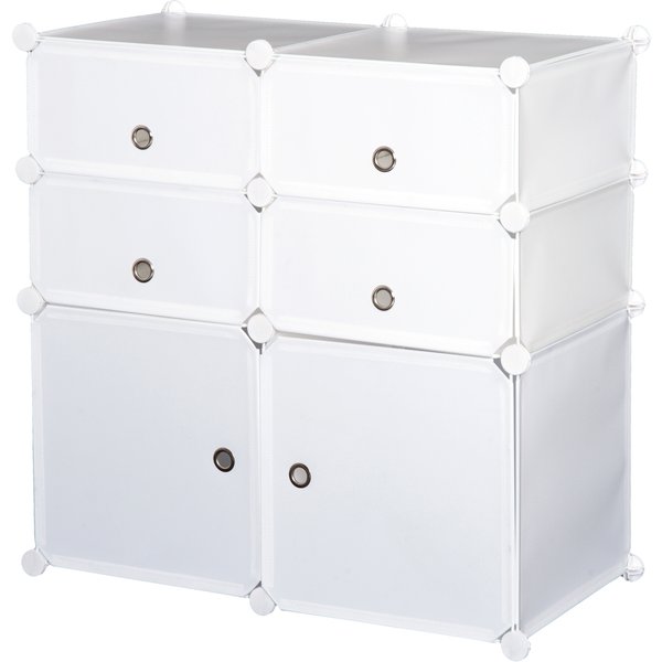 Homcom Meuble Rangement 3 Niveaux 6 Cubes Plastique Blanc DéCoratifs 75X37X73Cm Aosom France-image