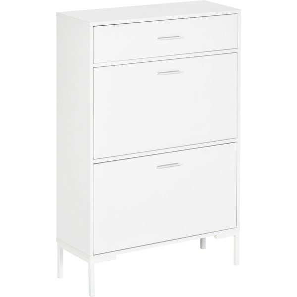 Homcom Meuble à Chaussures 12 Paires, Armoire à Chaussures éTroite 2 Tiroirs Rabattables Et 1 Tiroir 75 X 26 X 110 Cm, Blanc-image
