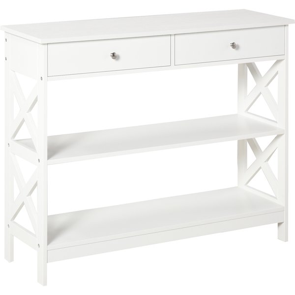 Homcom Table De Console Meuble Console Table D'entréE Style NéO-RéTro 2 Tiroirs 2 éTagèRes Dim. 100L X 30.5L X 80H Cm En Bois Blanc-image