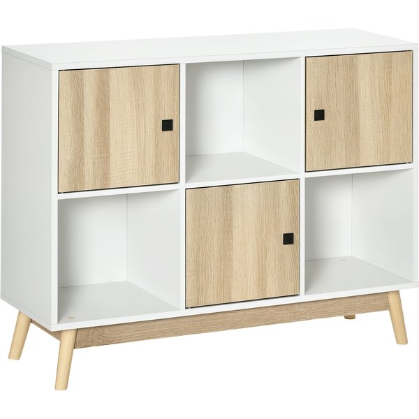 Homcom Commode Chambre Buffet Meuble De Rangement Sur Pied Avec 6 Cubes - Blanc Et Aspect Bois - Dim. 96L X 30P X 75H Cm-image