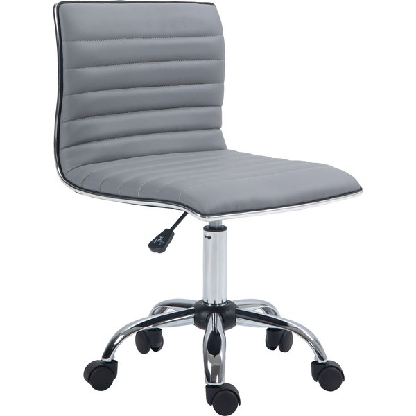 HOMCOM Adjustable Swivel Office Chair - Armless Mid-Back in PU Leather with Chrome Base, Light Grey | Aosom Ireland