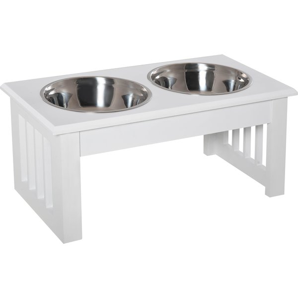 Pawhut Stainless Steel Pet Feeder, Durable & Easy to Clean, Ideal for Cats & Dogs, 43.7Lx24Wx15H cm, White | Aosom Ireland