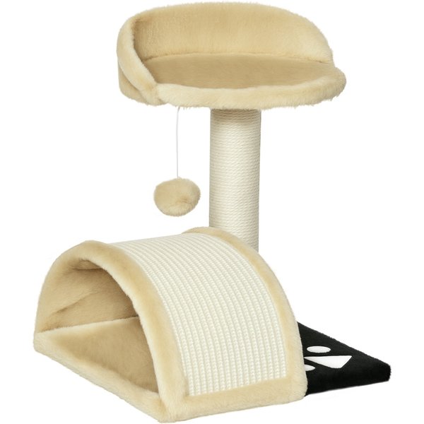 Pawhut Arbre à Griffer Design Avec Jeu Balle Suspendue Et Plateforme Peluche Sisal Naturel Beige Aosom France-image