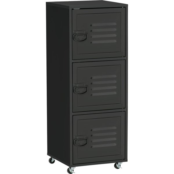 HOMCOM Rolling Storage Cabinet 3-Tier Mobile File Cabinet with Wheels & Metal Doors for Home Office, Living Room, Black | Aosom Ireland