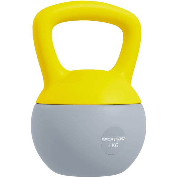 SPORTNOW Soft Kettlebell, 6kg Kettle Bell with Non-Slip Handle for Home Gym Weight Lifting and Strength Training, Yellow and Grey
