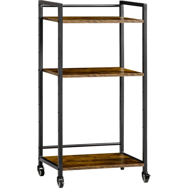 HOMCOM 3-Tier Printer Stand, Utility Cart, Rolling Trolley with Adjustable Shelves with Lockable Wheels for Home Office, Rustic Brown | Aosom Ireland