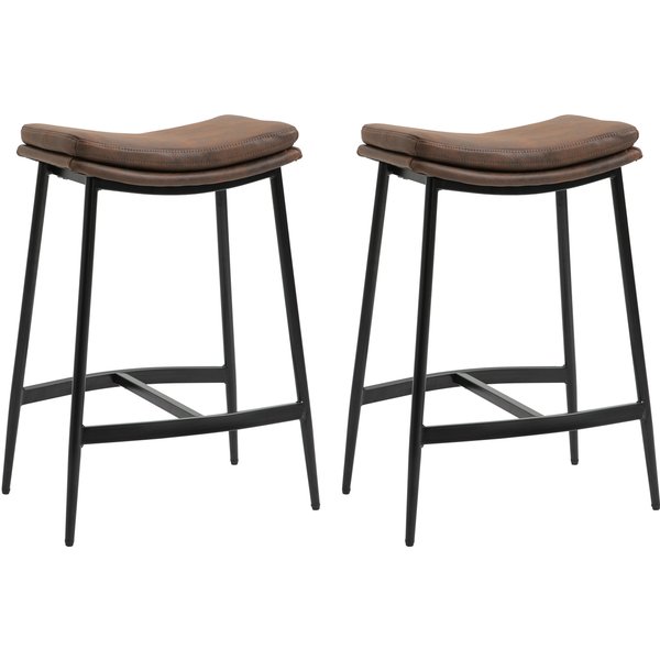 HOMCOM Breakfast Bar Stools Set of 2, Microfibre Upholstered Barstools, Industrial Bar Chairs with Curved Seat and Steel Frame for Dining Room, Kitchen, Brown | Aosom Ireland