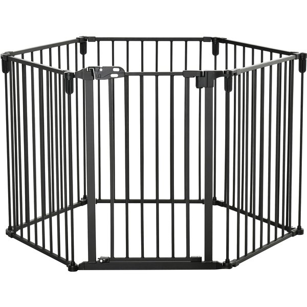 Pawhut BarrièRe De SéCurité BarrièRe De Protection CheminéE Parc Enclos Chien Pliable Modulable 6 Panneaux Avec Porte Sans PerçAge 362,5 X 76 Cm-image