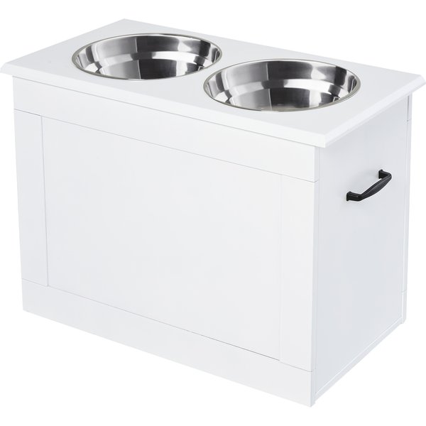 Pawhut Gamelles Chiens SuréLevéEs Gamelle Double Chien Chat Porte-Gamelles SuréLevé Dim. 60L X 30L X 41H Cm Blanc-image
