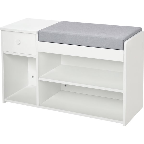 Homcom Banc Coffre Multifonction Avec Coussin Moelleux 3 Casiers Tiroir Blanc Gris Pour Salon Aosom France-image