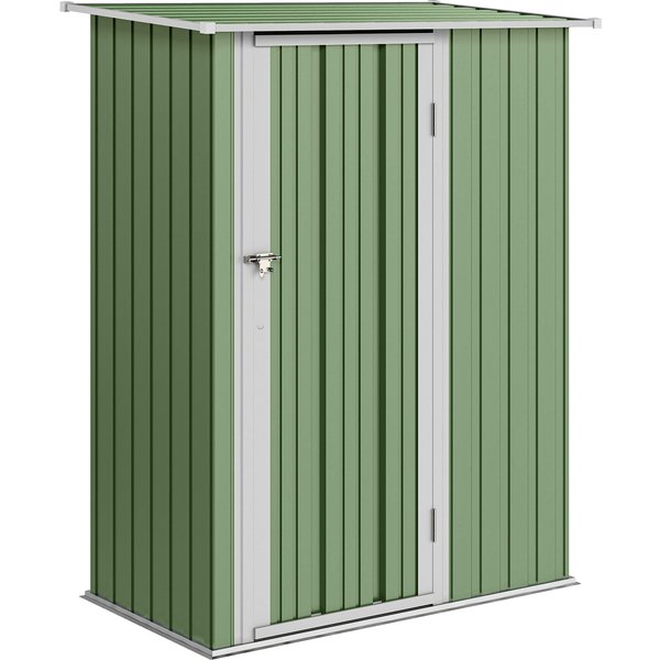 Outsunny Abri De Jardin - Remise Pour Outils - Cabanon Porte Verrouillable - Dim. 142L X 84 X 189H Cm - TôLe D'acier Vert Blanc-image