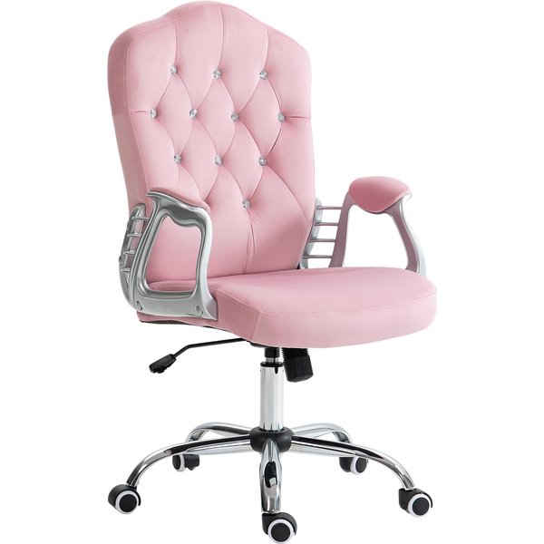 Vinsetto Velvet-Feel Work Chair, with Diamante Back - Pink | Aosom Ireland