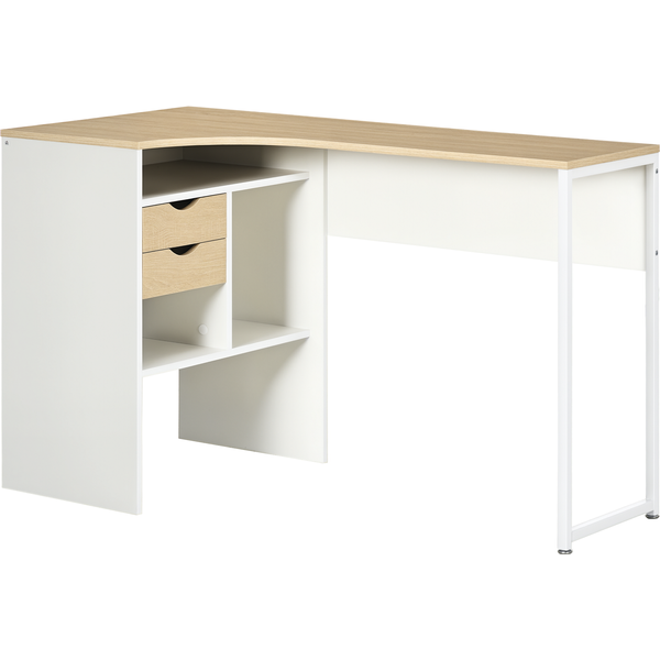 Homcom Bureau D'angle Bureau Informatique Avec Tiroirs Multi-Rangement En Bois Aspect ChêNe Clair Blanc-image