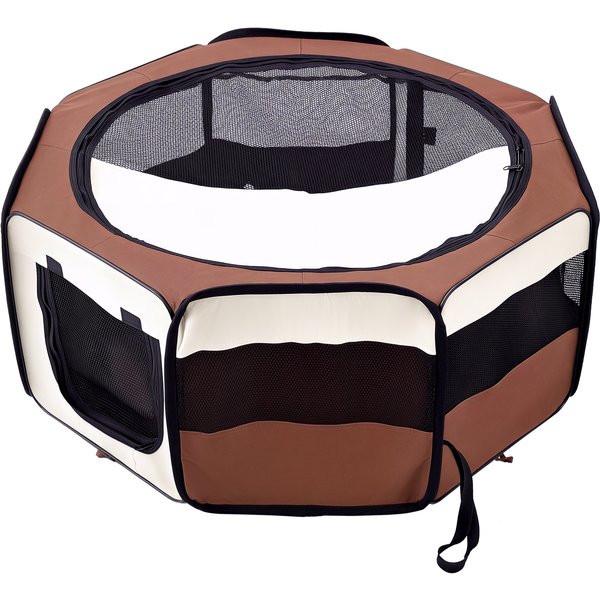 Pawhut Parc Enclos Pliable Pour Chien Chat Petits Animaux Octogonal En Tissu Oxford Et Acier Ø 90 X 41H Cm Marron Beige-image