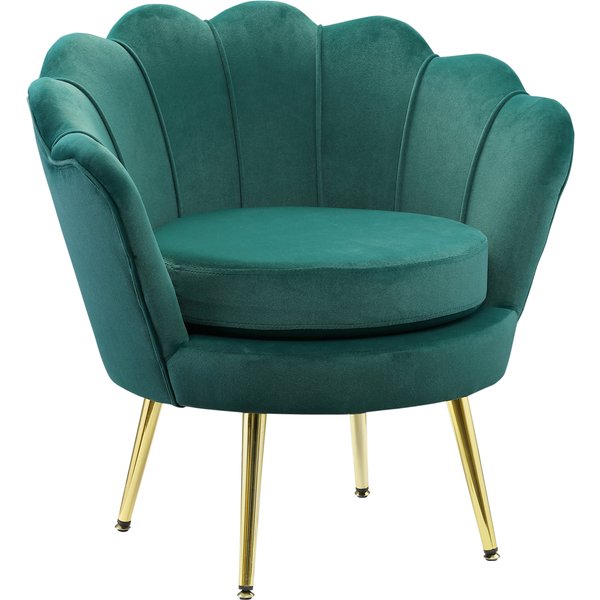Homcom Fauteuil Salon Fauteuil En Velours Fauteuil Coquillage Avec Pieds En MéTal Doré Pour Chambre à Coucher, Vert Foncé-image