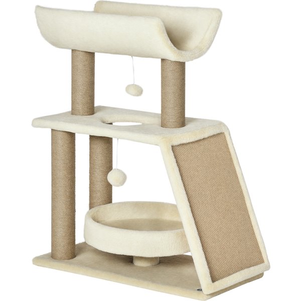 Pawhut Arbre à Chat Griffoir Chat Arbre A Chat Grattoir Boules Plateformes VariéEs Dim. 60L X 30L X 76H Cm Beige Aosom France-image
