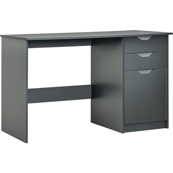 HOMCOM High Gloss Computer Desk with Drawers, Modern Writing Workstation with Storage Cabinet, PC Study Table for Home, Office, Study, Grey Aosom UK