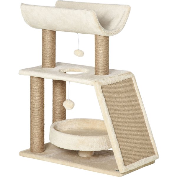 PawHut Cat Climbing Tree, Scratch Pad, Cosy Bed Perch, Play Ball, for Indoor Cats, 60 x 30 x 76 cm, Light Brown | Aosom Ireland