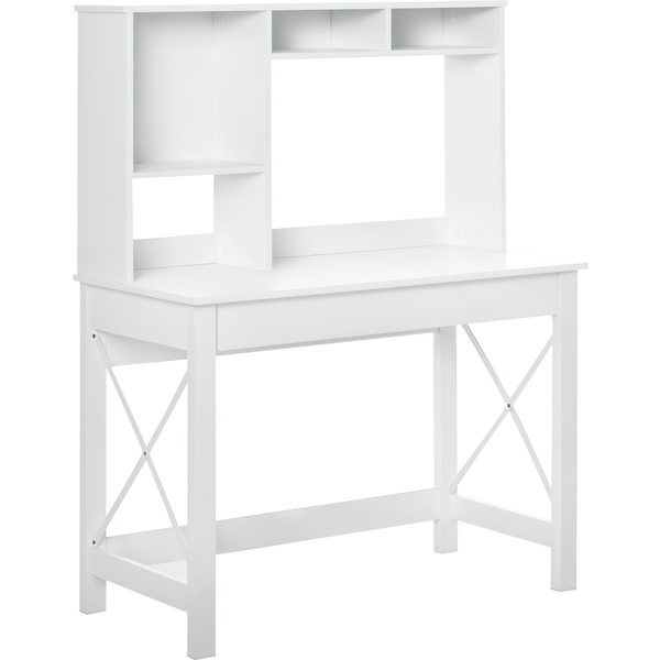 Homcom Bureau BibliothèQue 2 En 1-3 Niches 4 Espaces De Rangement - Panneaux Particules MéTal Blanc-image