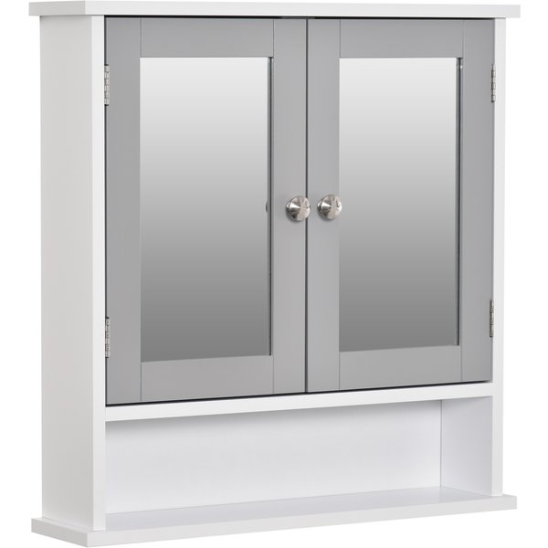 Kleankin Wall Mounted Bathroom Cabinet with Double Mirrored Doors, Storage Organiser and Shelf, Grey | Aosom Ireland
