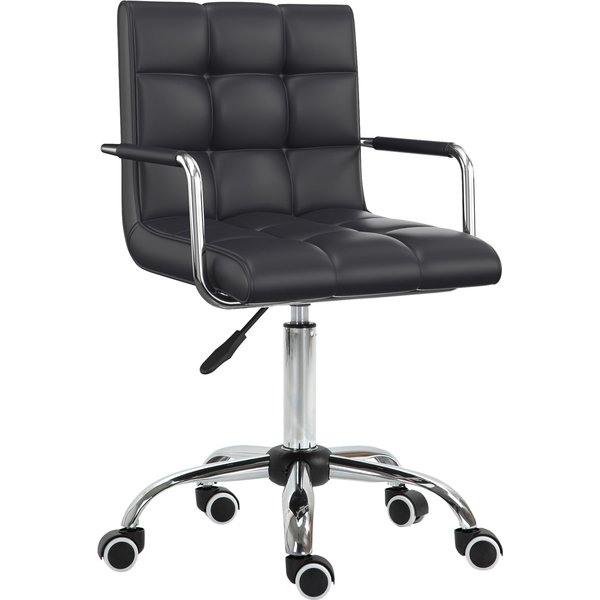 Vinsetto Office Chair, Makeup Vanity Chair, Mid Back Computer Chair, PU Leather Swivel Study Chair with Adjustable Height, Armrest and Rolling Wheels, Black | Aosom Ireland