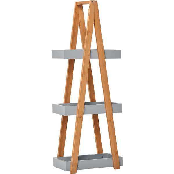 Kleankin ÉTagèRe Murale Bambou Et Mdf Grise à 3 Paniers Pour Salle De Bain Aosom France-image