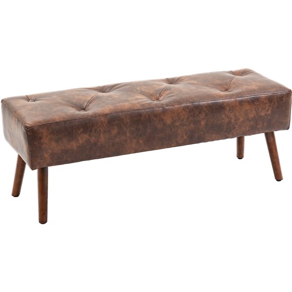 Homcom Banc Bout De Lit Banquette CapitonnéE Style Vintage 114 X 38 X 42 Cm PièTement Bois RevêTement Marron Effet Vieilli-image