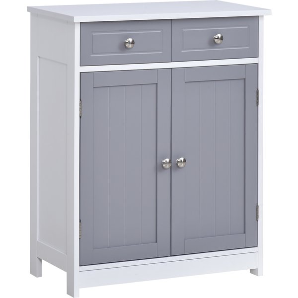 Kleankin Meuble De Salle De Bain Sur Pied Armoire De Salle De Bain 2 Portes 2 Tiroirs 60 X 30 X 75 Cm Gris Et Blanc-image