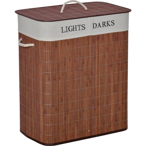 HOMCOM Laundry Basket 100L with Lid, Dual Section, Collapsible Hamper, Removable Liner, Water-Resistant, for Clothes Storage, Brown Aosom UK