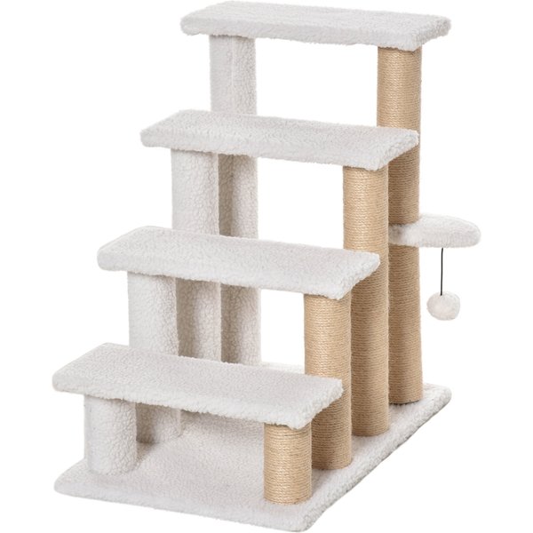 PawHut Pet Stairs Puppy Steps 3-Tier Faux Fur Steps with Cat Ball And Sctraching Post, Safe for Older or Disabled Animals | Aosom Ireland