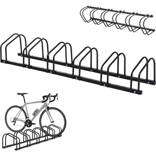 Homcom RâTelier 6 VéLos Dim. 179L X 33L X 27H Cm Acier Galvanisé Noir-image