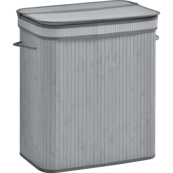 HOMCOM Laundry Basket, 100L Natural Wood, Single Compartment with Flip Lid, Removable Liner, Handles, Grey Aosom UK