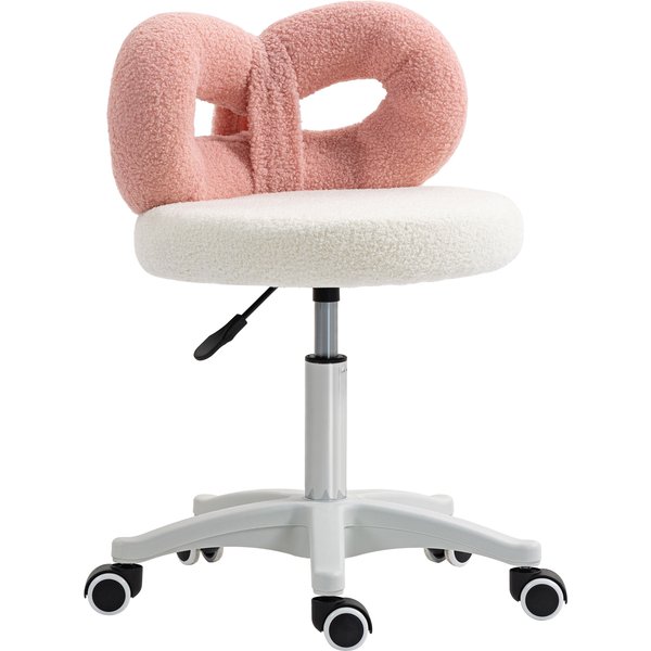HOMCOM Drehbarer Hocker mit Rückenlehne Höhenverstellbar 63-77 cm Bezug aus Lammfellstoff für Wohnzimmer Werkstätten Spa Massage Weiß und Rosa Aosom