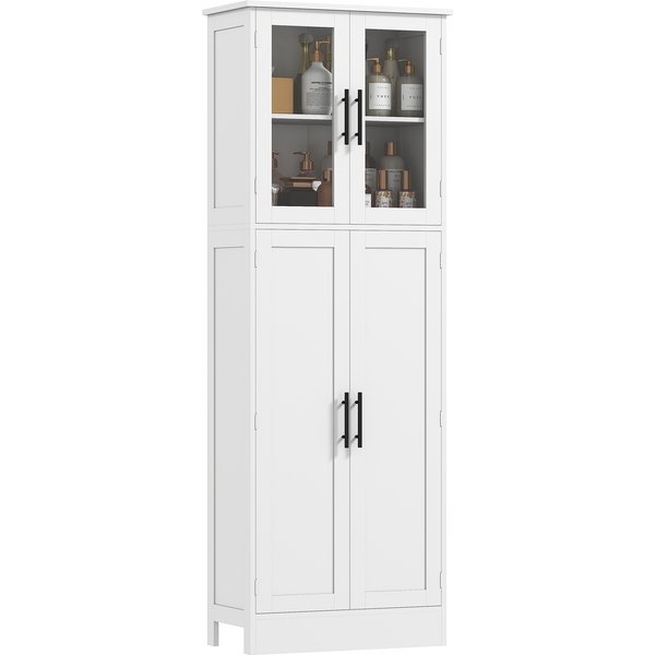 HOMCOM Hochschrank fürs Badezimmer mit Glastüren und 2 Schränken, platzsparender Badezimmerschrank mit verstellbaren Regalen, Bodenschrank für Esszimmer Wohnzimmer Küche, 60x30x170 cm, Weiß Aosom